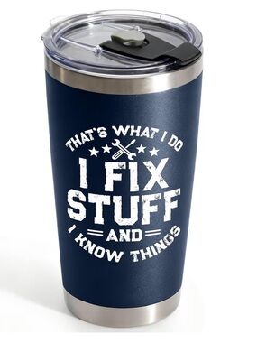Amazon Navy Blue and Silver I Fix Stuff Travel Tumbler